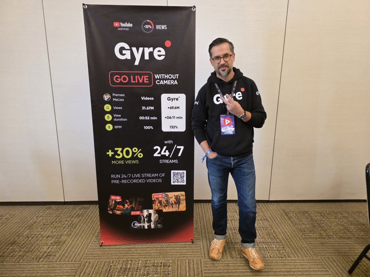 Presentación de Gyre mostrando resultados de transmisiones 24/7