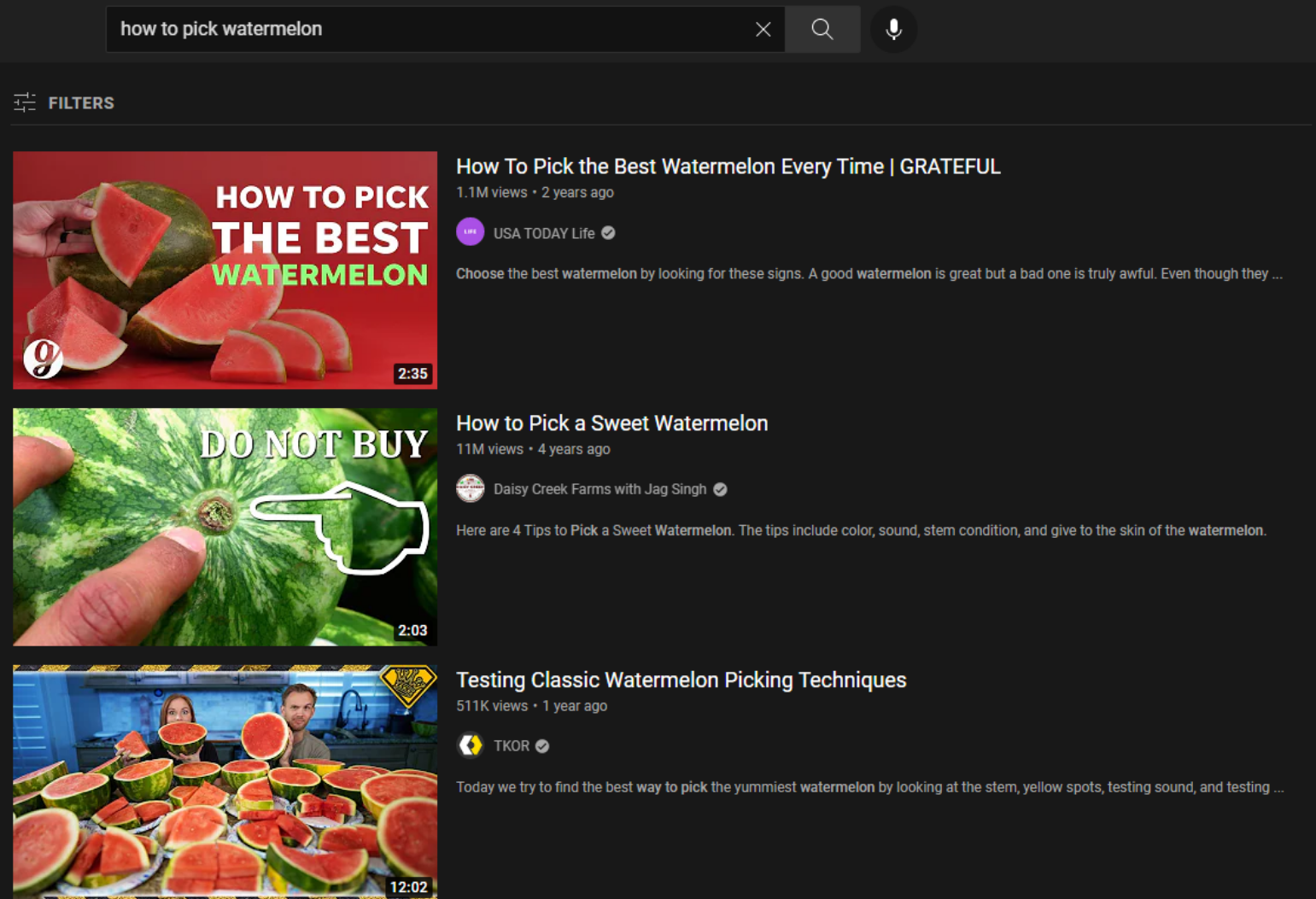 YouTube watermelon search results