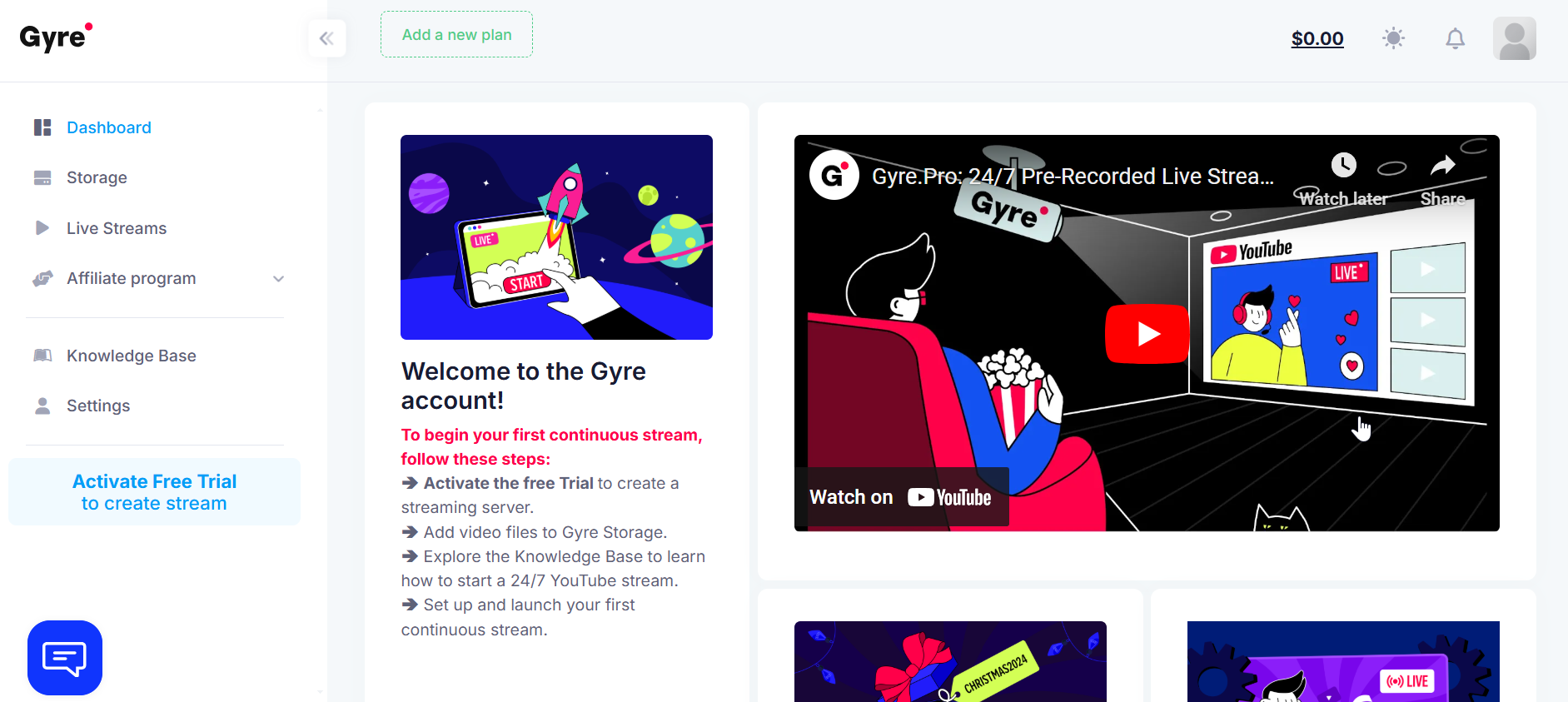 Interfaz del panel de streaming Gyre