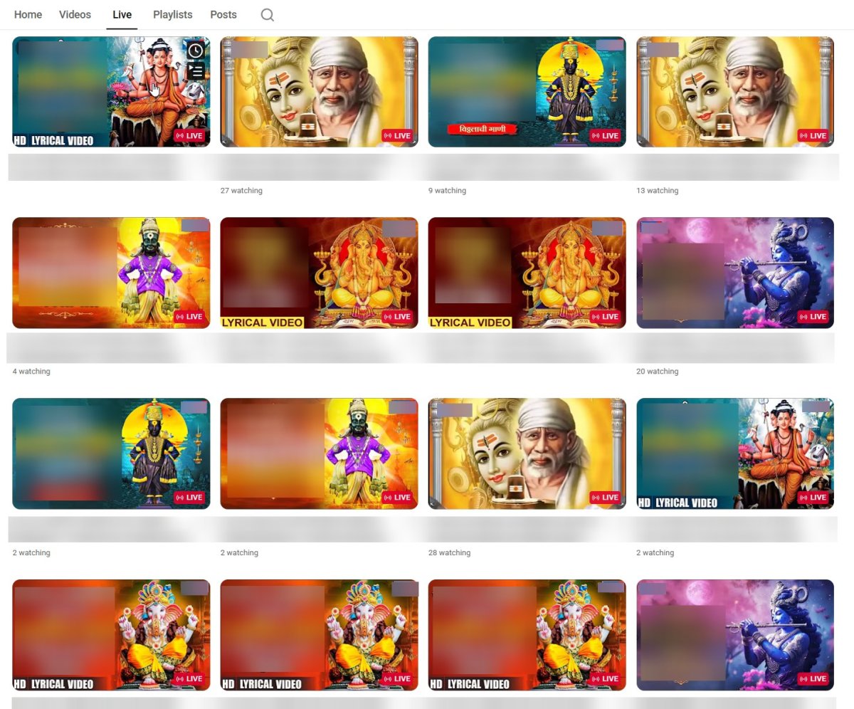 Dezenas de transmissões simultâneas no YouTube