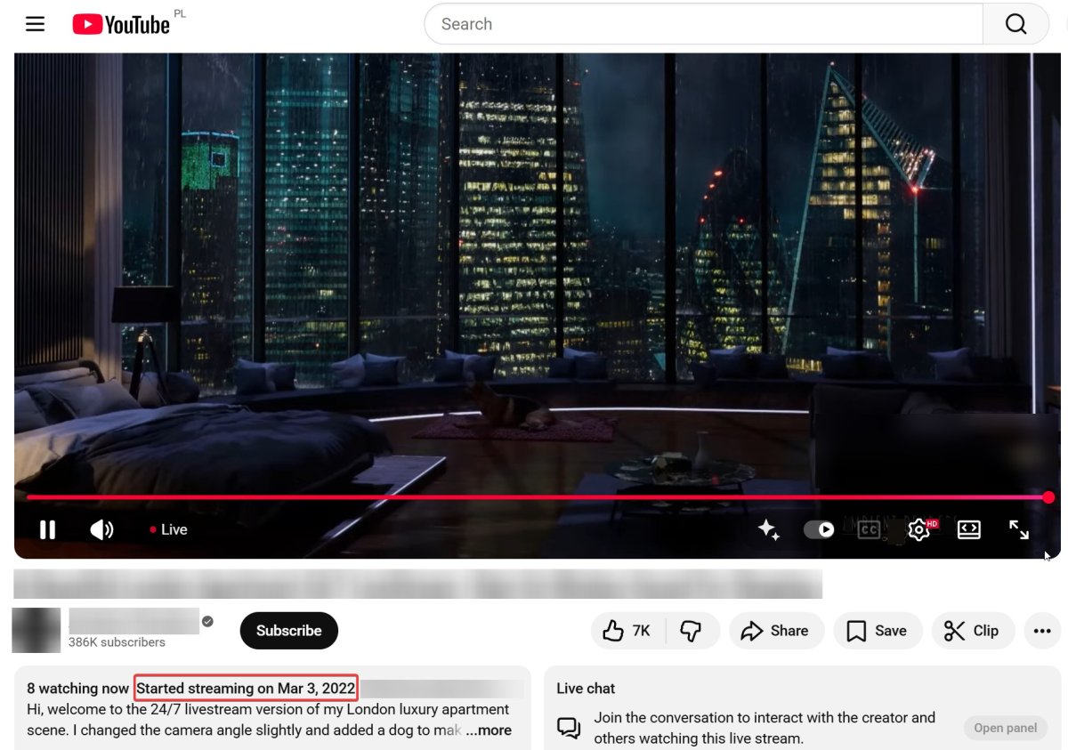 Безперервний YouTube стрім із 2022 року