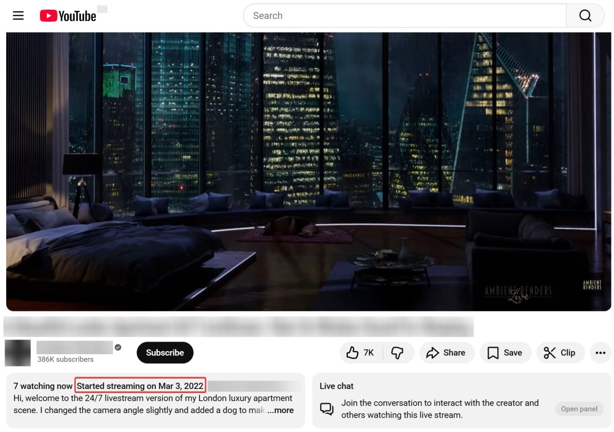 Stream contínuo no YouTube ativo desde 2022