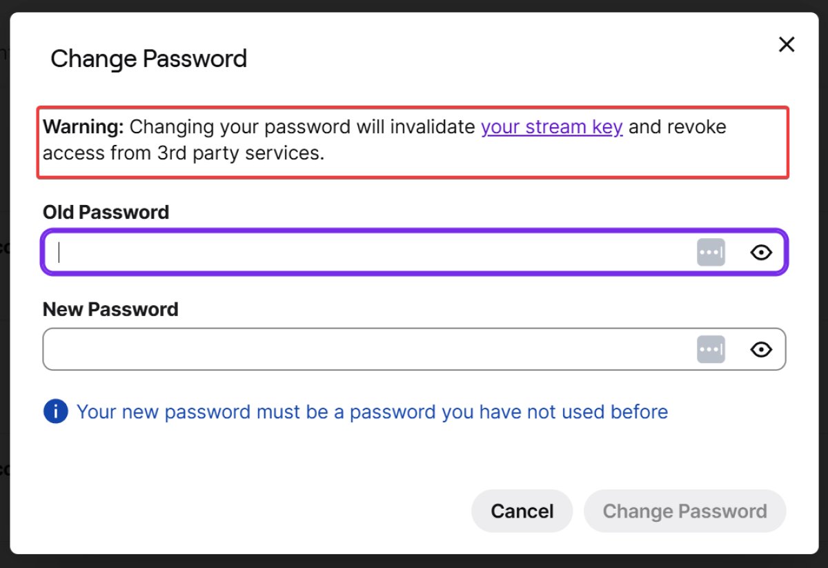 Change password warning in Twitch account