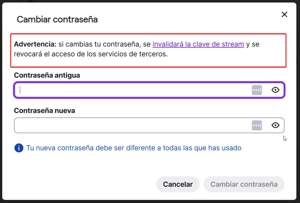 Advertencia de cambio de contraseña en la cuenta de Twitch