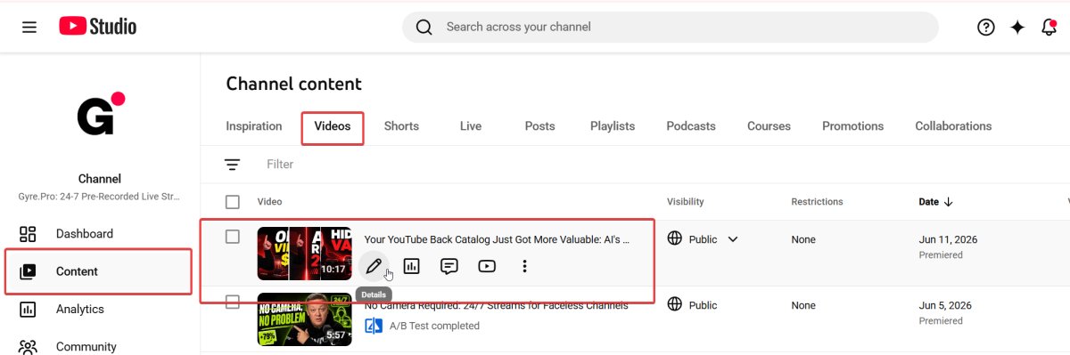 YouTube video details editor