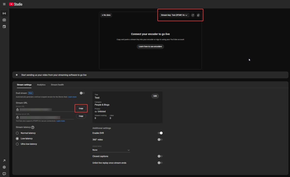 Ключ трансляції в YouTube Studio