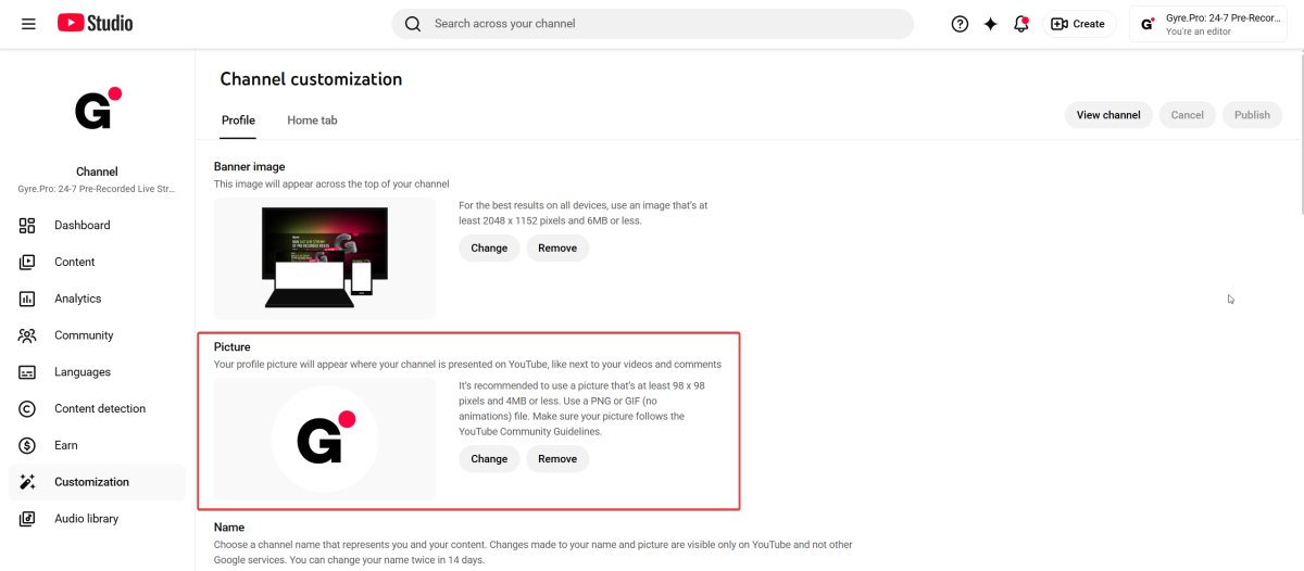 YouTube channel profile picture