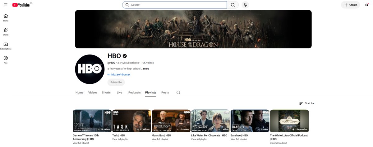 HBO YouTube playlists