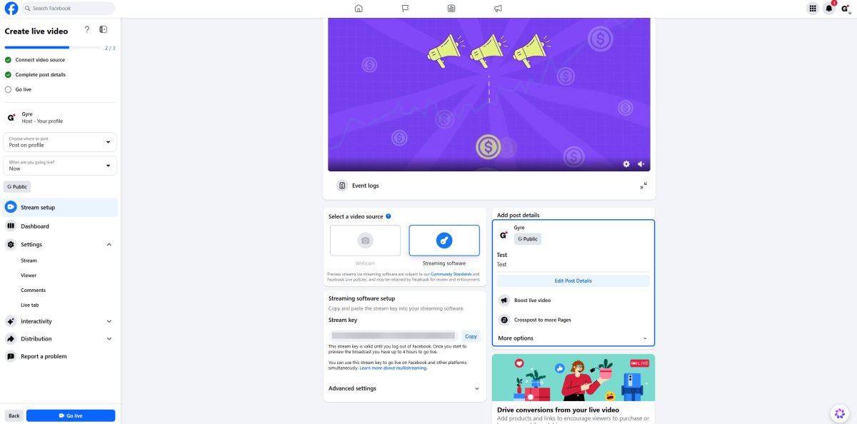 Facebook Live stream preview
