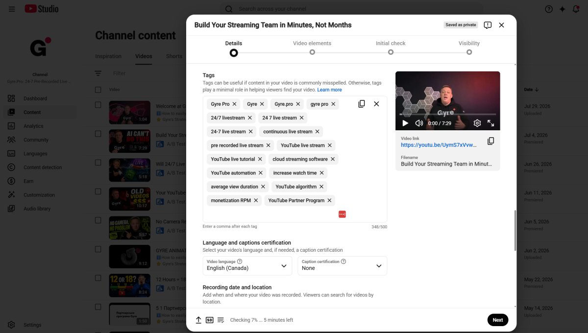 Налаштування тегів відео YouTube