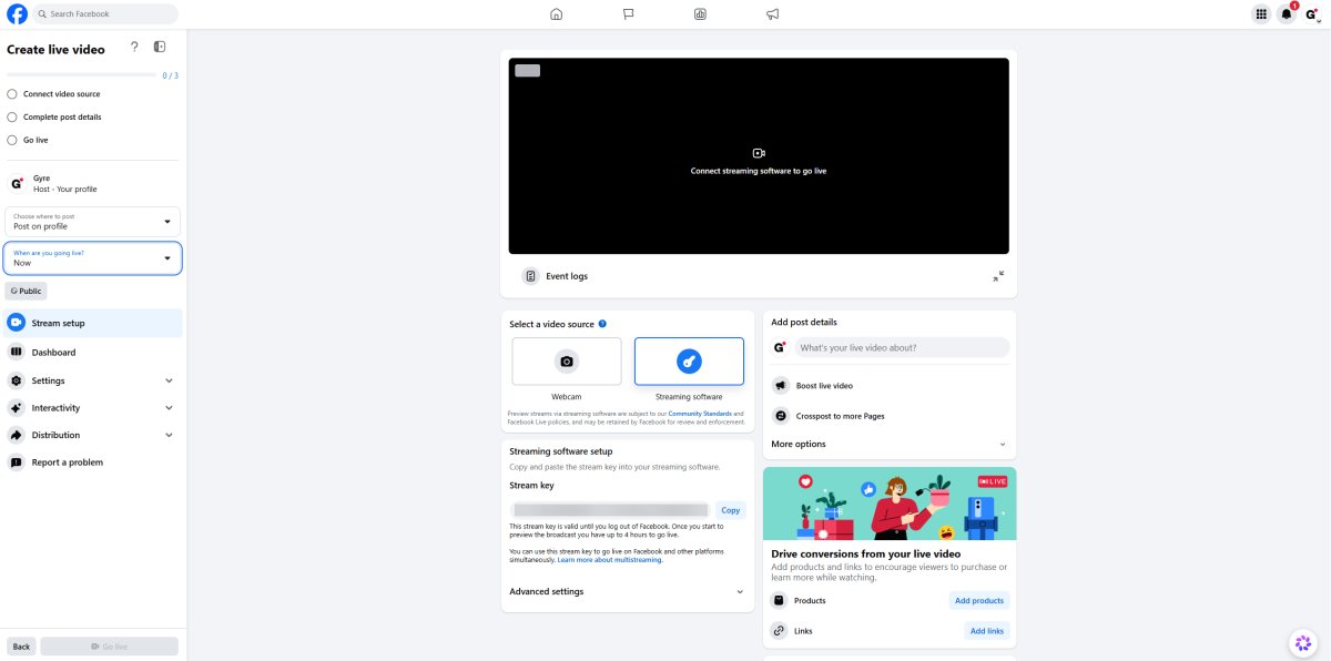 Facebook Live stream key