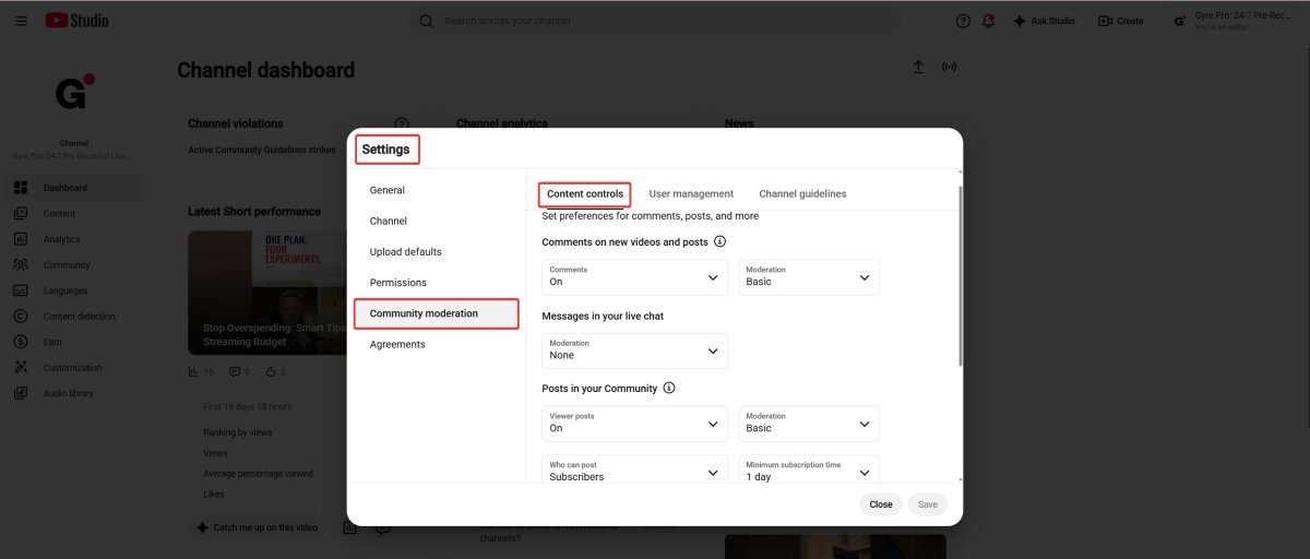 live chat moderation settings