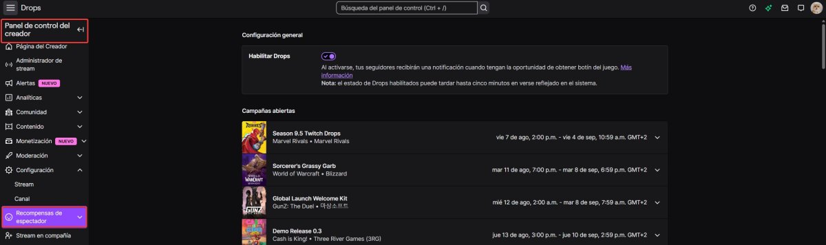 gestor de emotes del canal en el panel de control del creador
