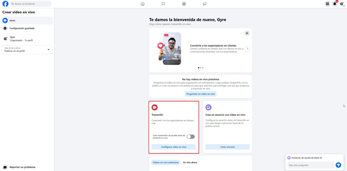 crear video en directo en Facebook
