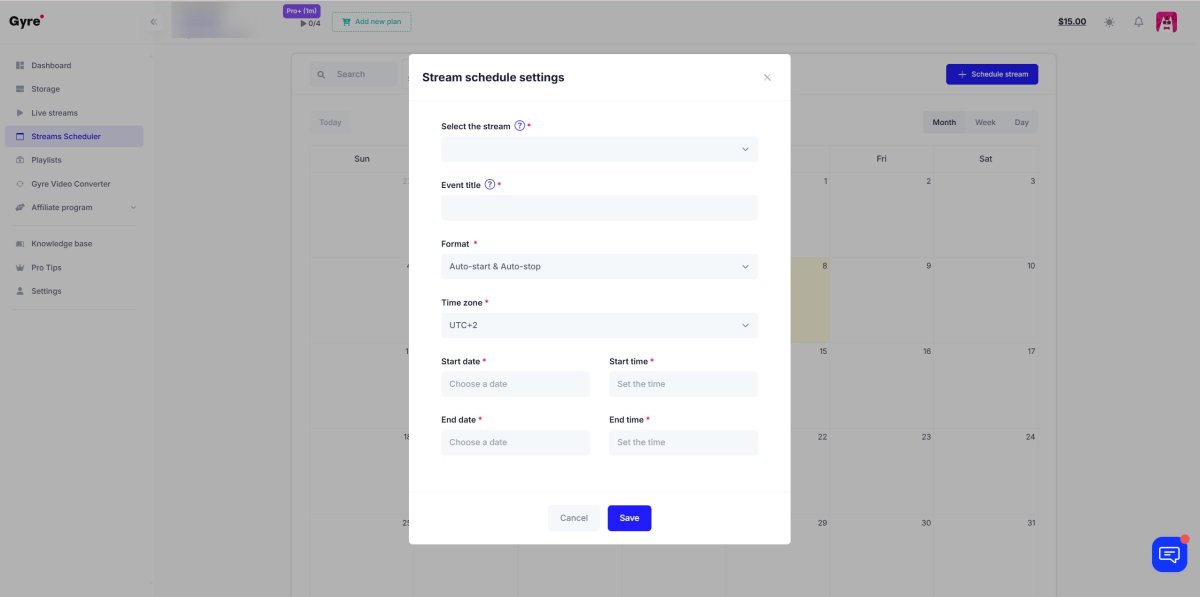 stream schedule settings window